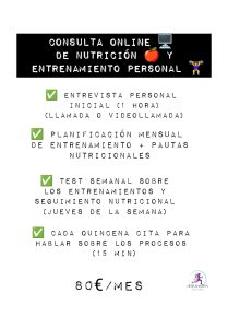 Consulta online. Nutricion y entrenamiento. Lidia Bastian